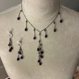 Purple crystal chandelier necklace and earrings